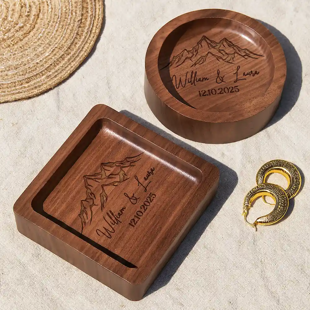 Couple Anniversary Gift - Personalized Wood Ring Dish - Image 2