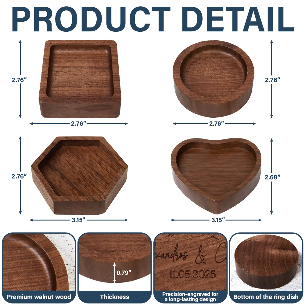 Couple Anniversary Gift - Personalized Wood Ring Dish - Image 5
