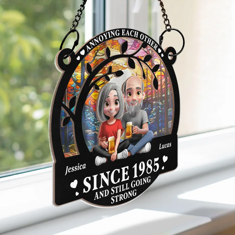 Couple Annoying Each Other 3D Effect - Personalized Window Hanging Suncatcher Ornament - Image 3