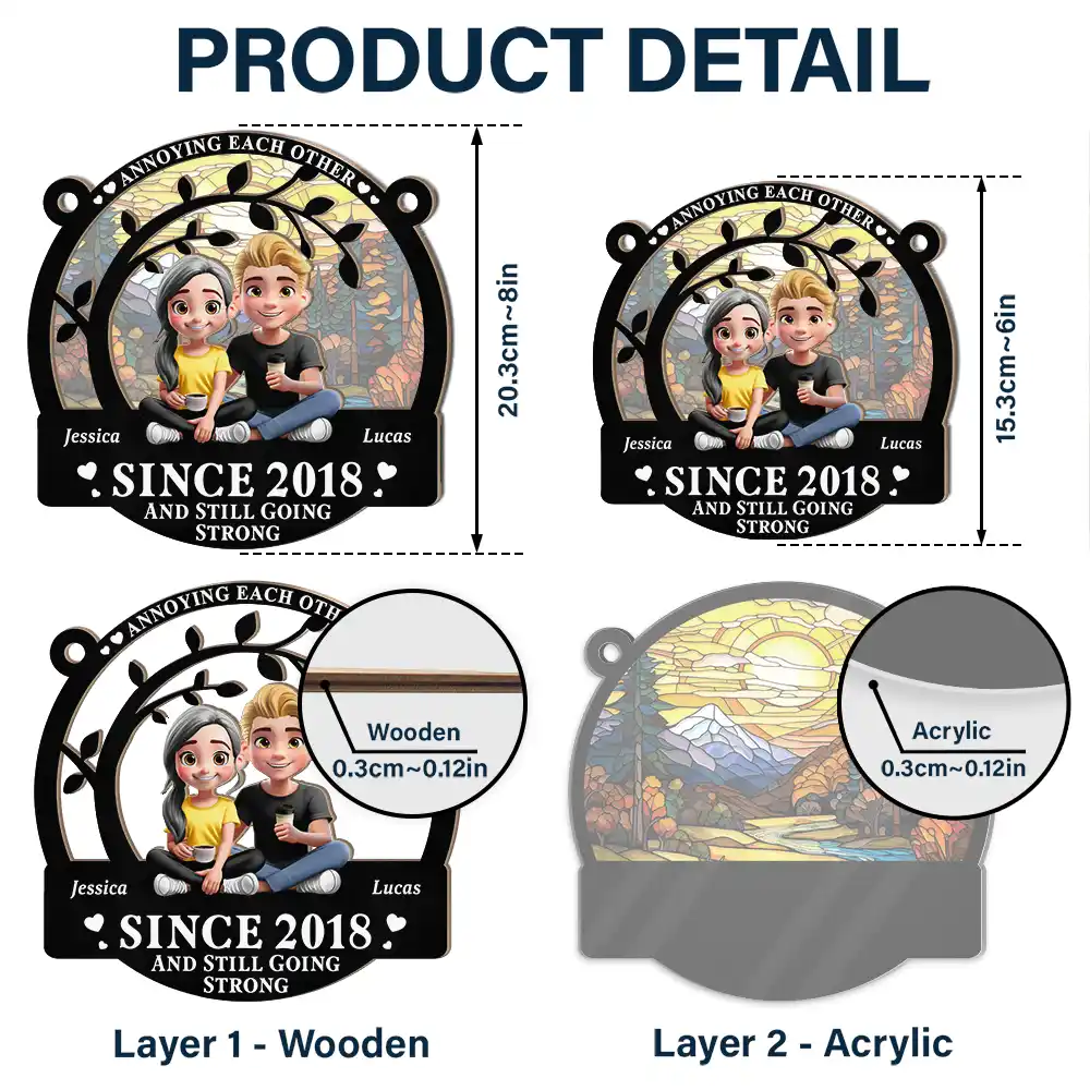 Couple Annoying Each Other 3D Effect - Personalized Window Hanging Suncatcher Ornament - Image 5