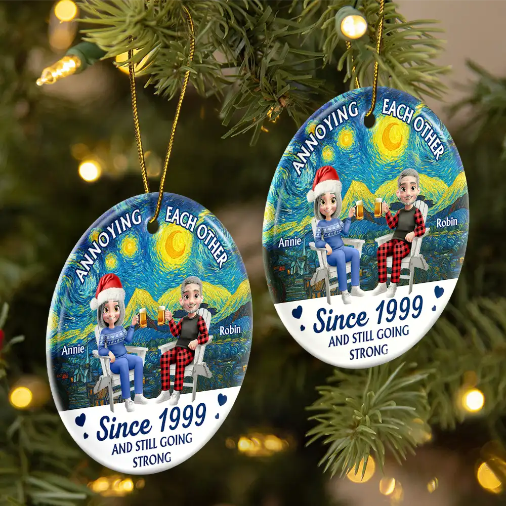 Couple Annoying Each Other Since - Personalized Circle Ceramic Ornament - Image 2