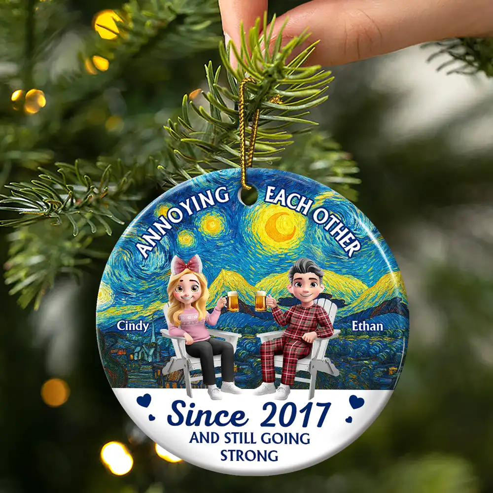 Couple Annoying Each Other Since - Personalized Circle Ceramic Ornament - Image 3