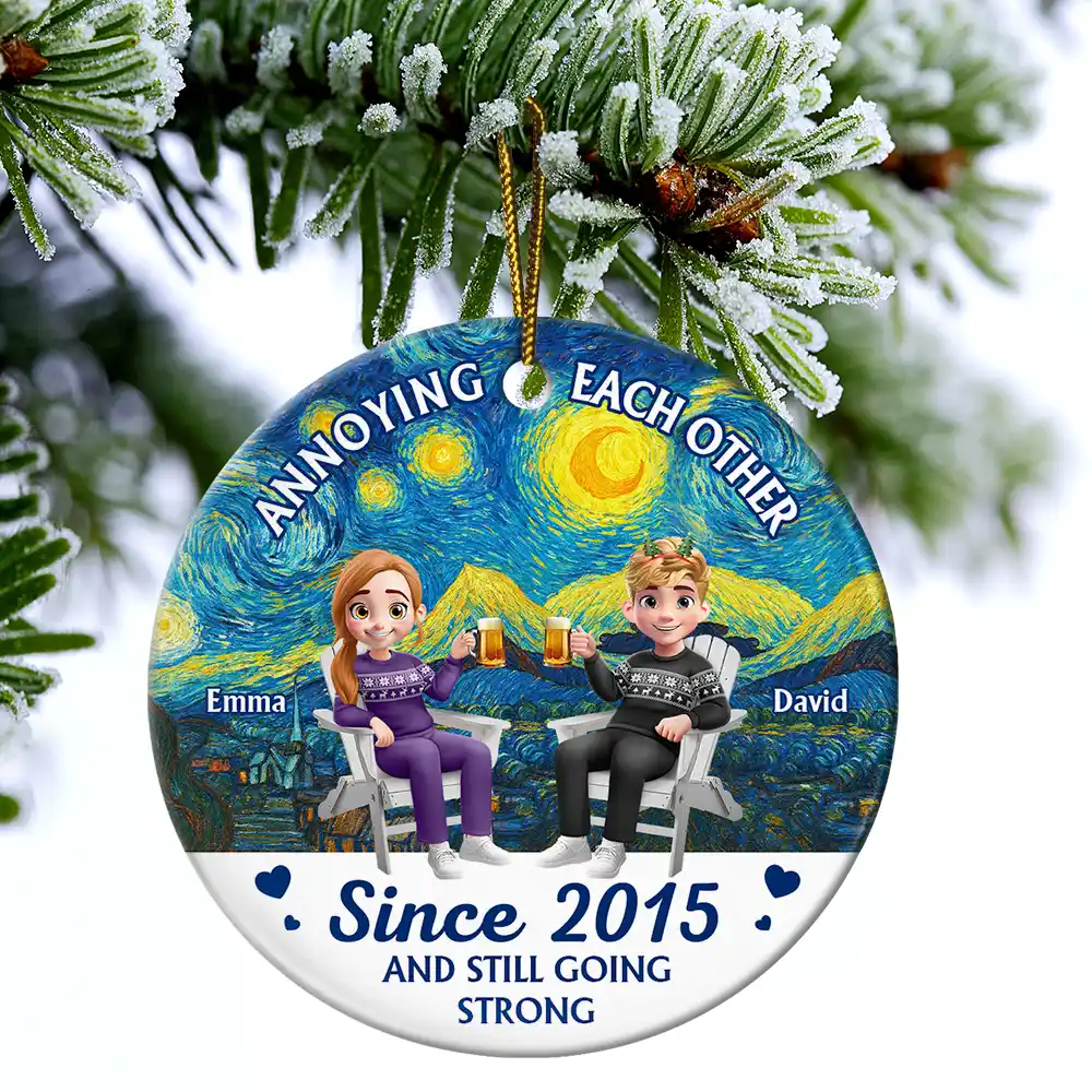 Couple Annoying Each Other Since - Personalized Circle Ceramic Ornament - Image 4