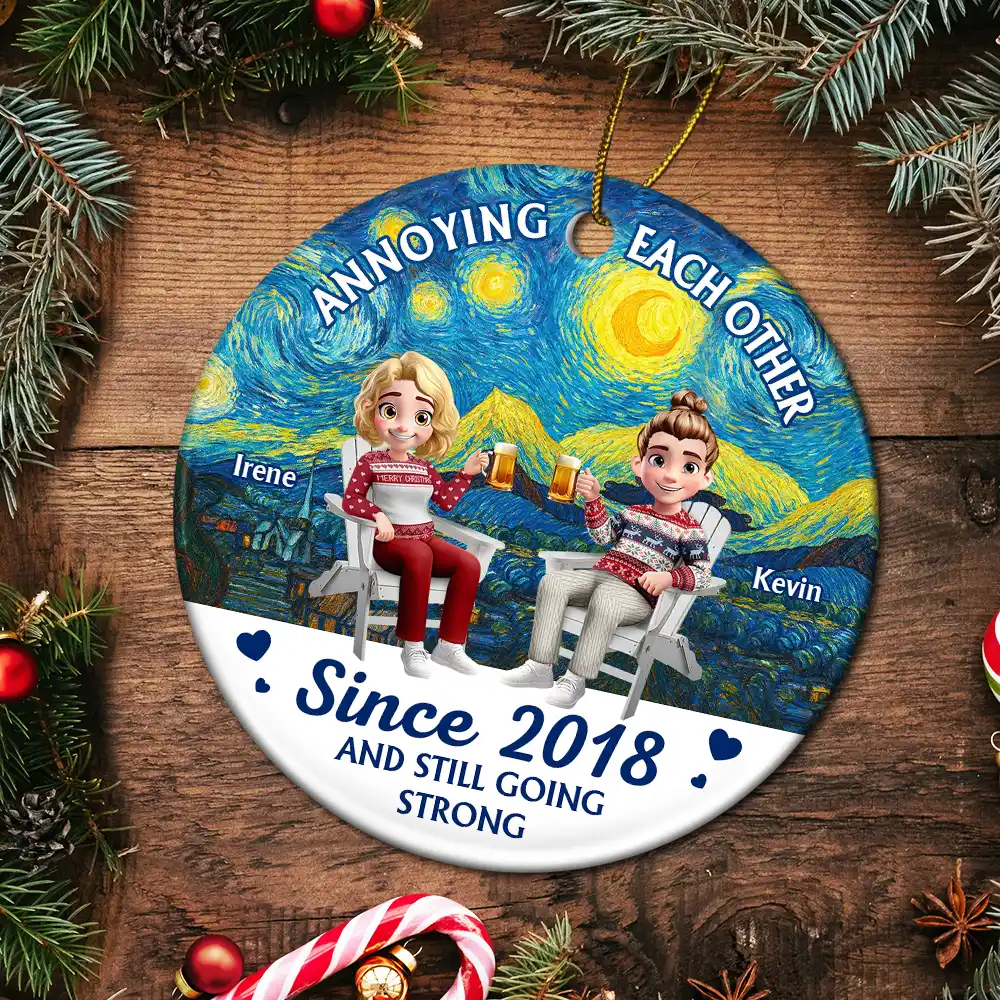 Couple Annoying Each Other Since - Personalized Circle Ceramic Ornament - Image 5