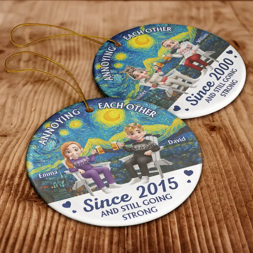 Couple Annoying Each Other Since - Personalized Circle Ceramic Ornament - Image 6