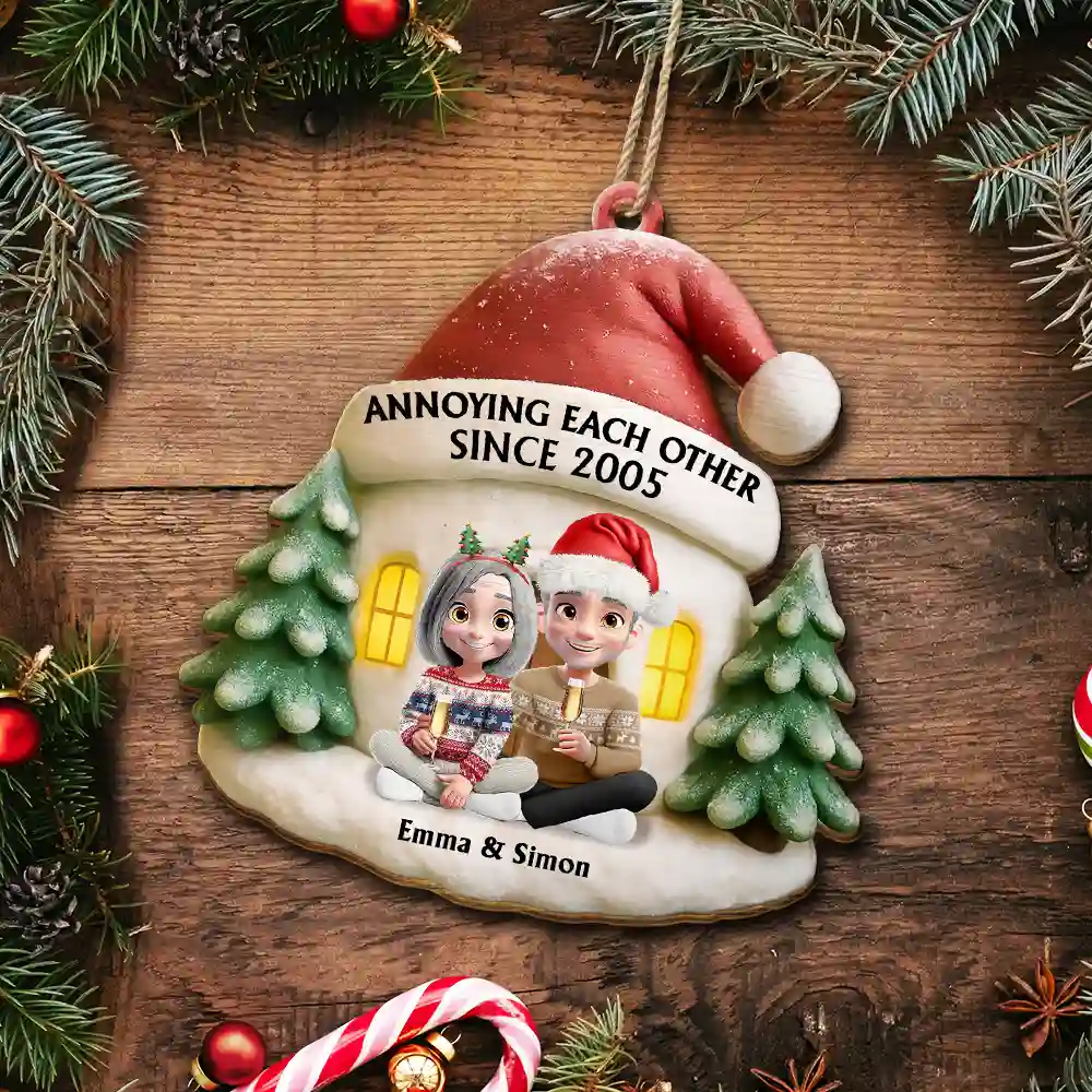 Couple Annoying Each Other Since - Personalized Custom Shaped Wooden Ornament - Image 5