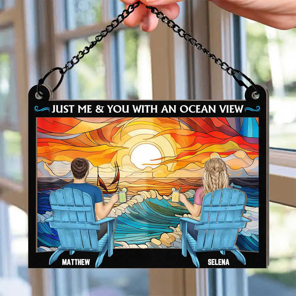 Couple Beach You & Me With An Ocean View - Personalized Window Hanging Suncatcher Ornament - Image 2