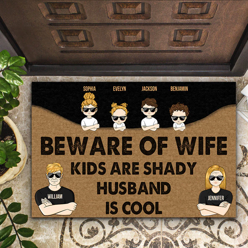 Couple Beware Of Wife Kids Are Shady - Gift For Family - Personalized Custom Doormat - Image 2