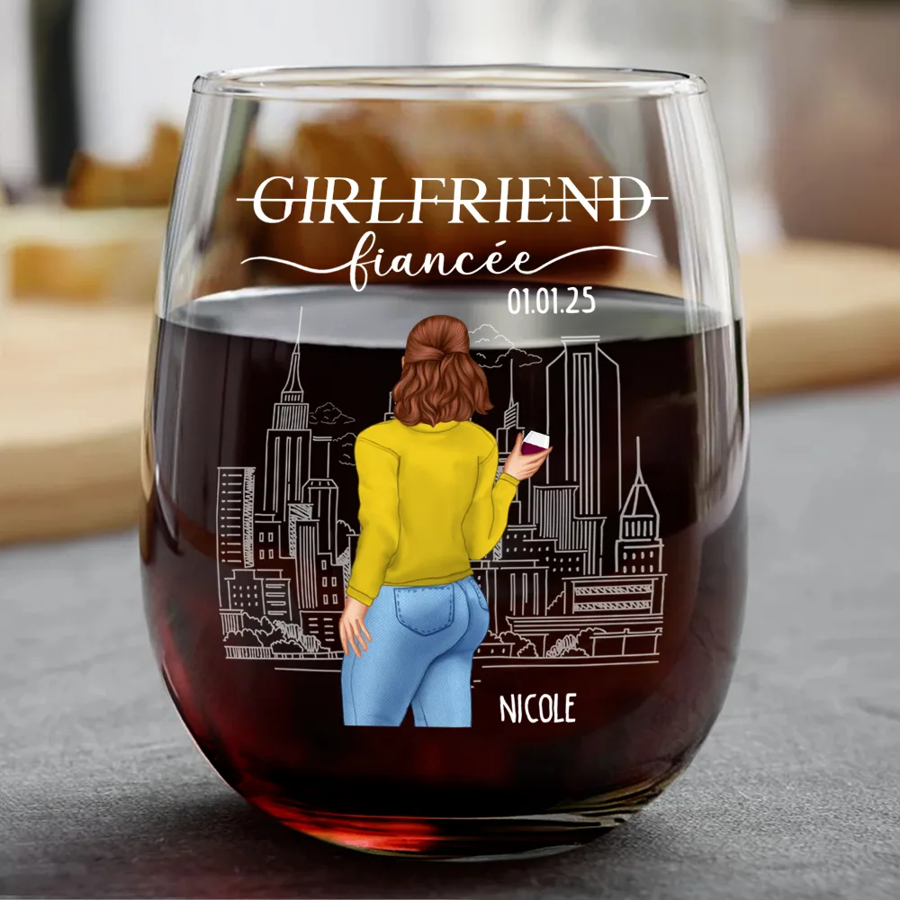 Couple Boyfriend Fiance Girlfriend Fiancee - Personalized Combo Wine & Beer Glass - Image 4