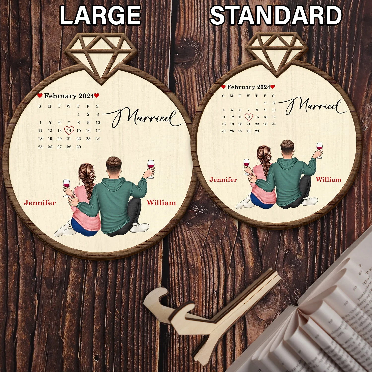 Couple Calendar Married Engaged - Gift For Couples - Personalized 2-Layered Wooden Plaque With Stand - Image 6