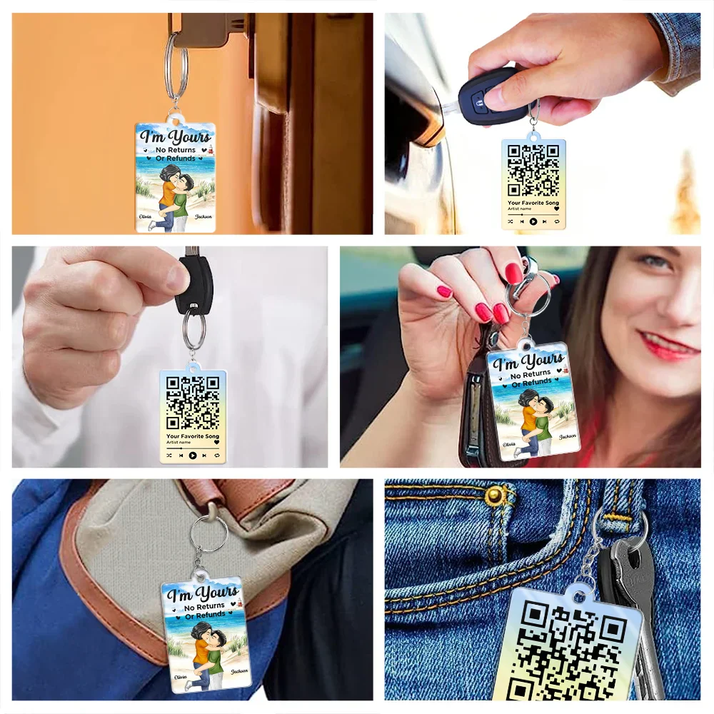Couple Cartoon Song QR Code I'm Yours No Returns - Personalized Acrylic Keychain - Image 7