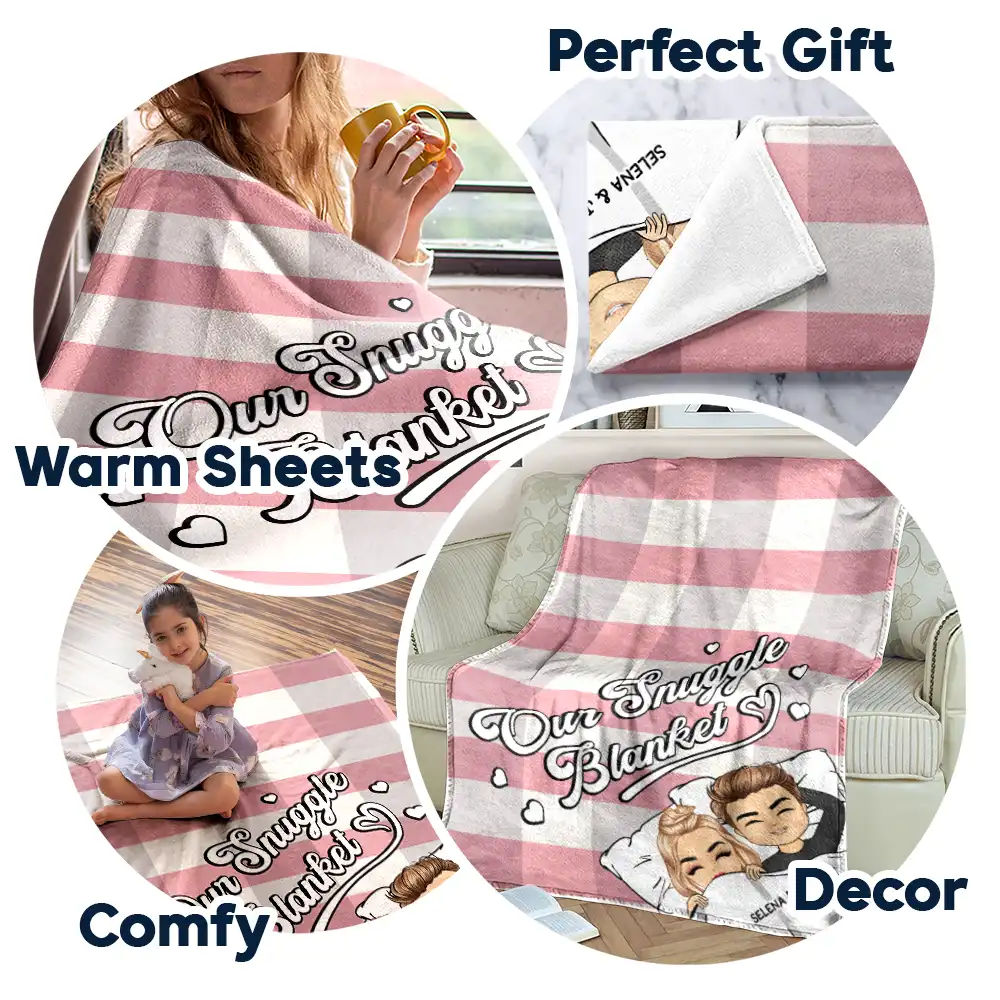 Couple Chibi Our Snuggle Blanket Cozy Plaid - Personalized Fleece Blanket, Sherpa Blanket - Image 7