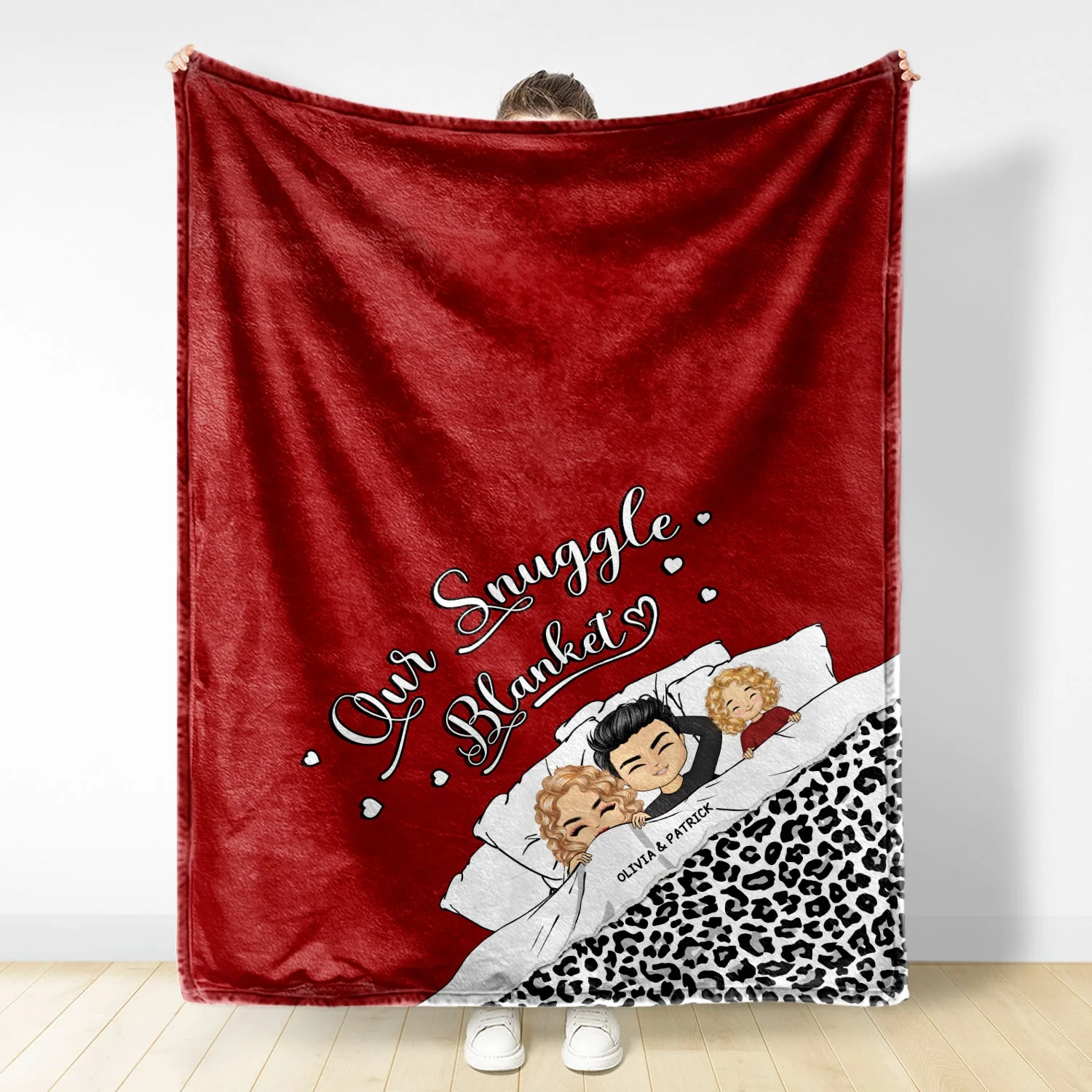 Couple Chibi You, Me & The Kids Snuggle Blanket - Gift For Family, Couple - Personalized Custom Fleece Blanket - Image 2