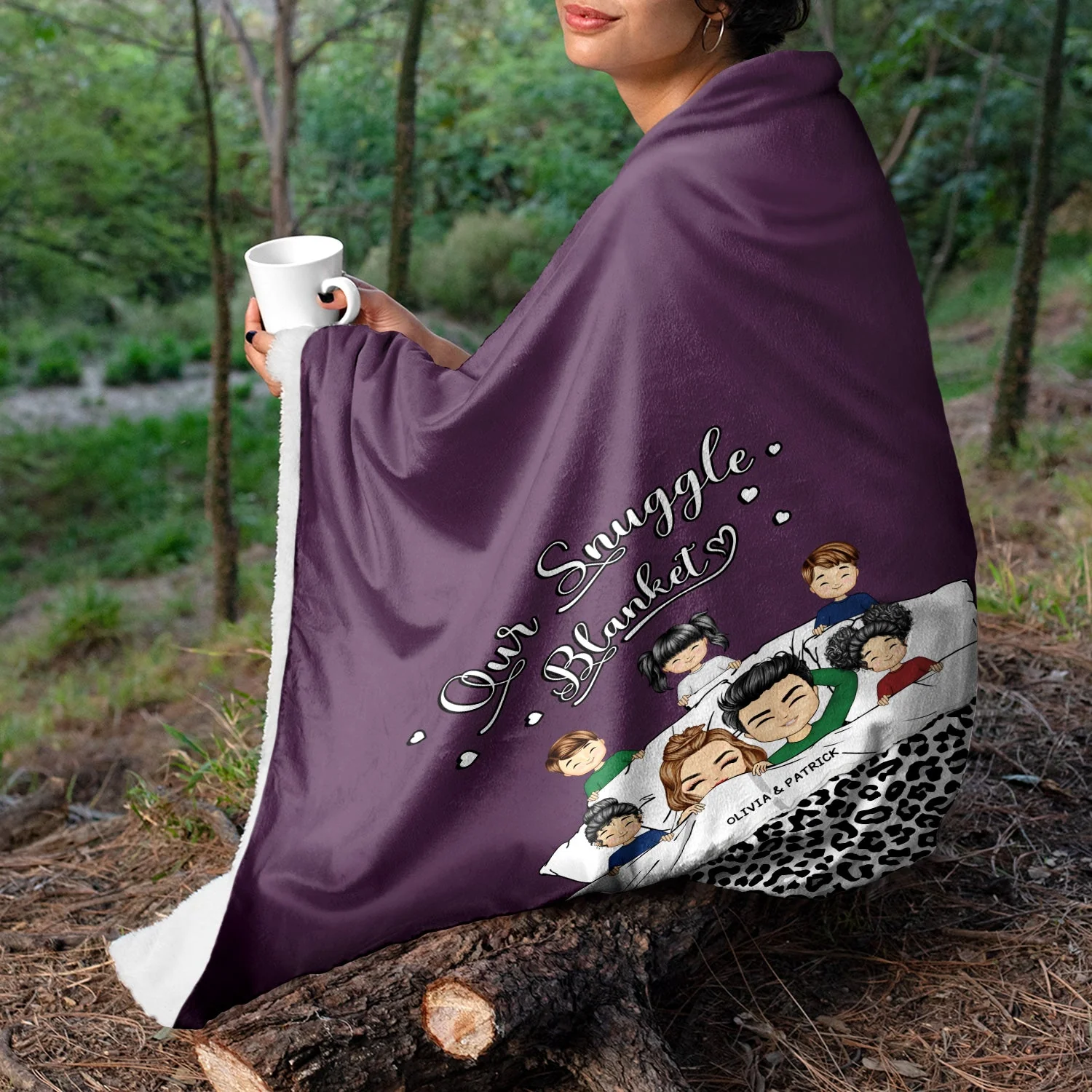 Couple Chibi You, Me & The Kids Snuggle Blanket - Gift For Family, Couple - Personalized Custom Fleece Blanket - Image 3