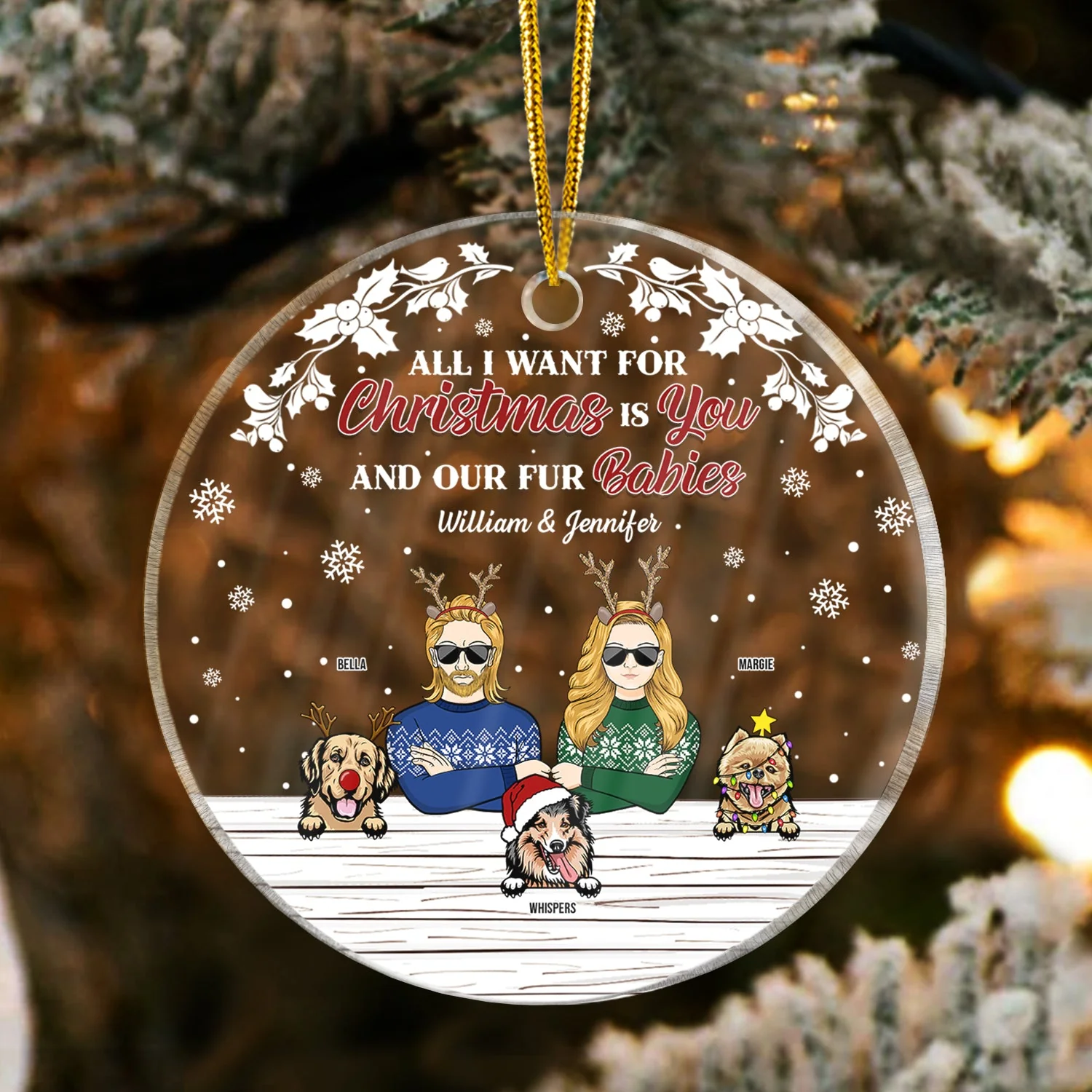 Couple Christmas Is You And Our Fur Babies - Christmas Gift For Dog & Cat Lovers - Personalized Custom Circle Acrylic Ornament - Image 3