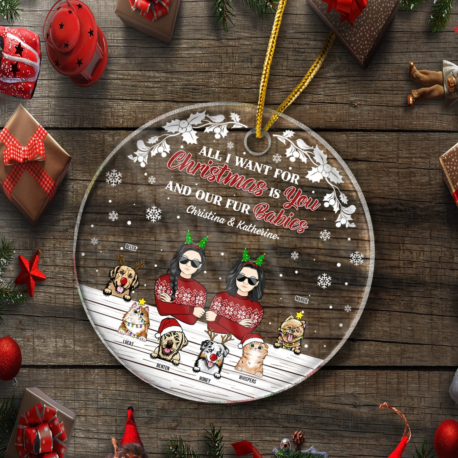 Couple Christmas Is You And Our Fur Babies - Christmas Gift For Dog & Cat Lovers - Personalized Custom Circle Acrylic Ornament - Image 5