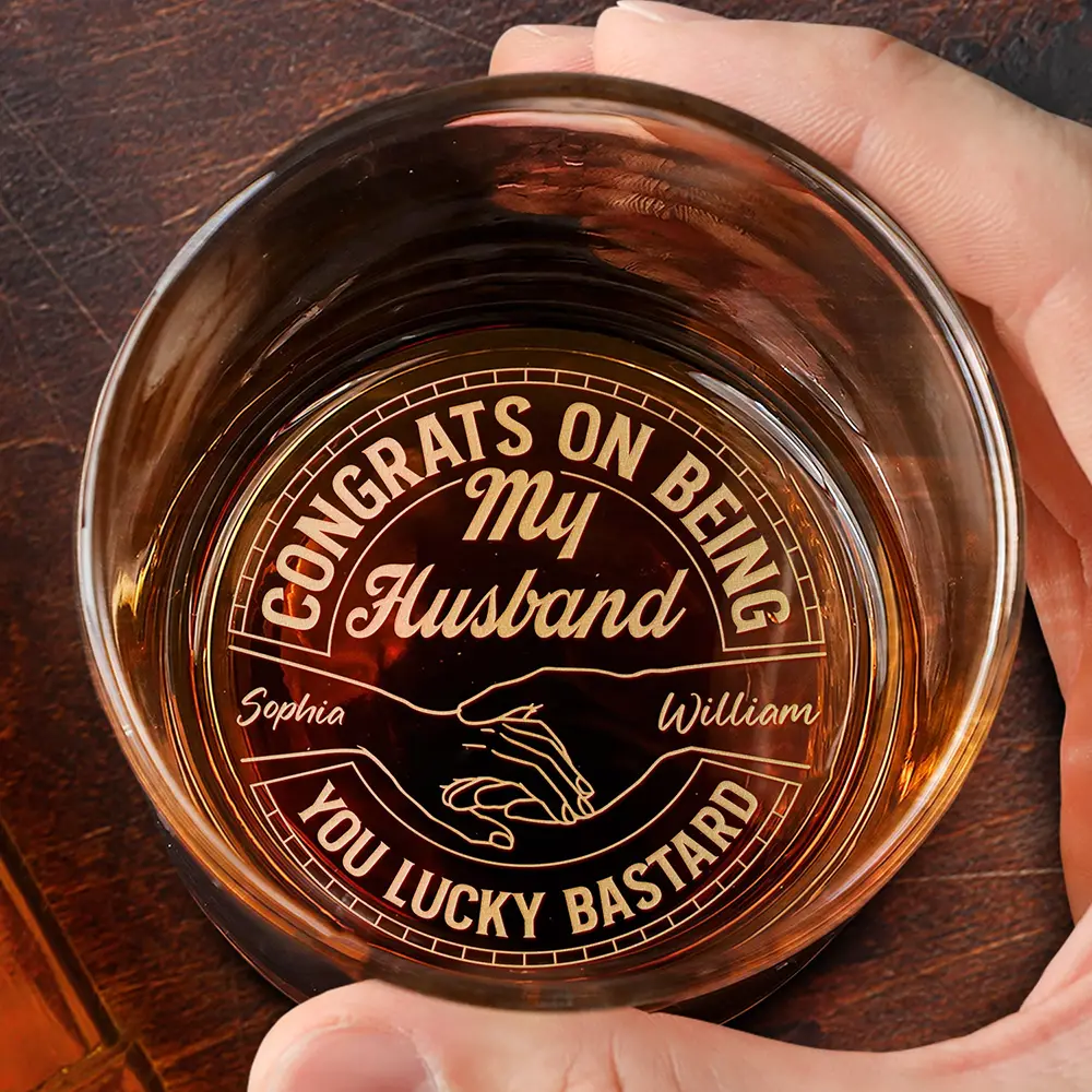 Couple Congrats On Being My Husband You Lucky Man - Personalized Engraved Whiskey Glass