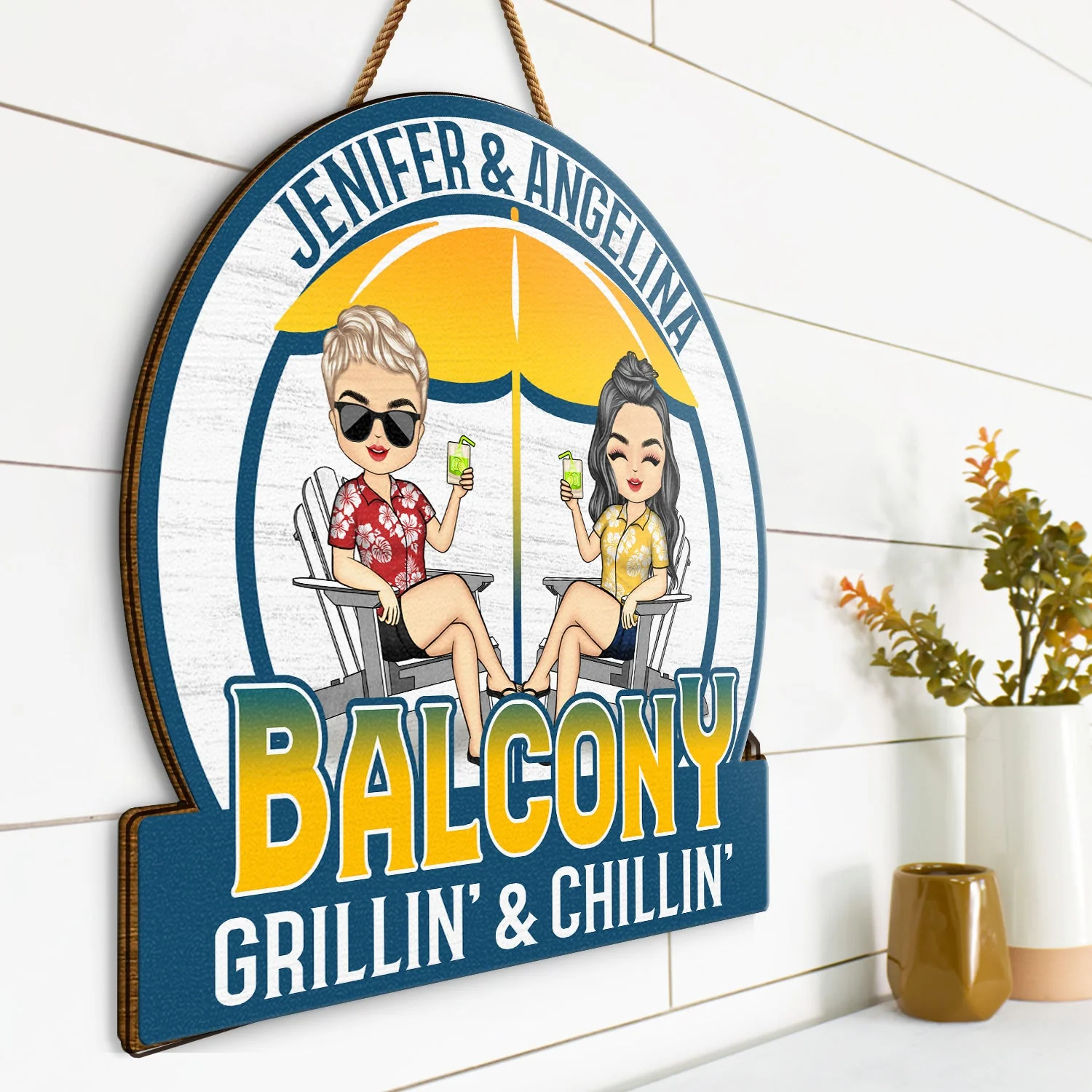 Couple Cool Drink Good Friends Great Time - Outdoor Decoration For Patio, Pool, Deck, Porch, Bar - Personalized Custom Shaped Wood Sign - Image 2