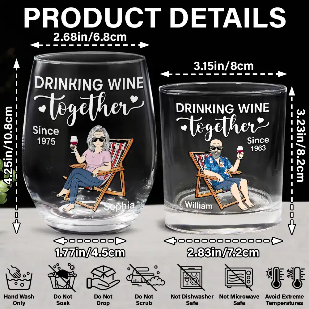 Couple Drinking Wine Together - Personalized Combo Wine & Whiskey Glass - Image 5