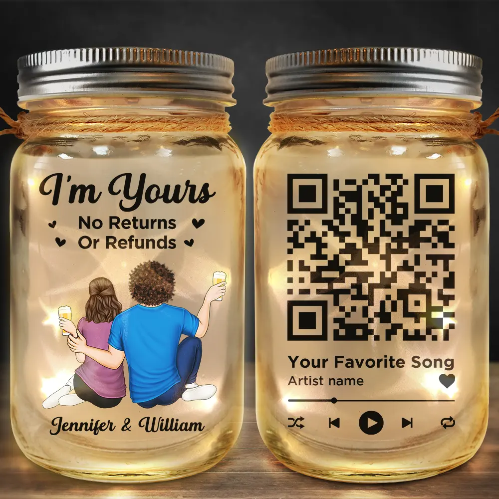 Couple Favorite Song I'm Yours No Returns QR Code - Personalized Mason Jar Light - Image 3