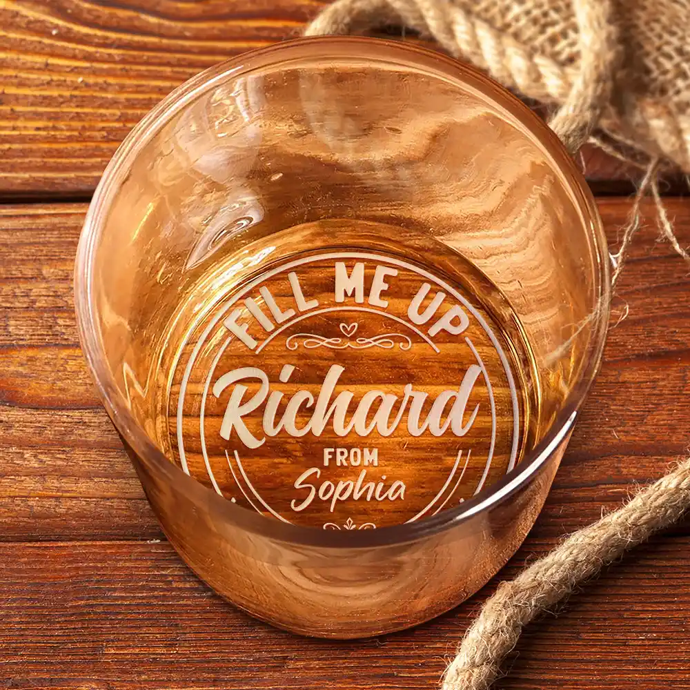 Couple Fill Me Up Daddy Husband Wife - Personalized Engraved Whiskey Glass - Image 3