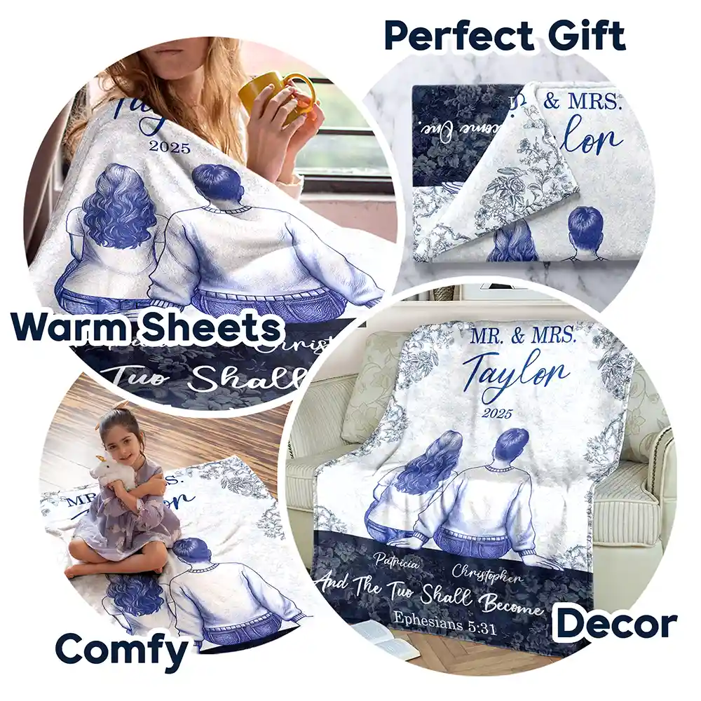 Couple First Anniversary And The Two Shall Become One - Personalized Fleece Blanket, Sherpa Blanket - Image 7