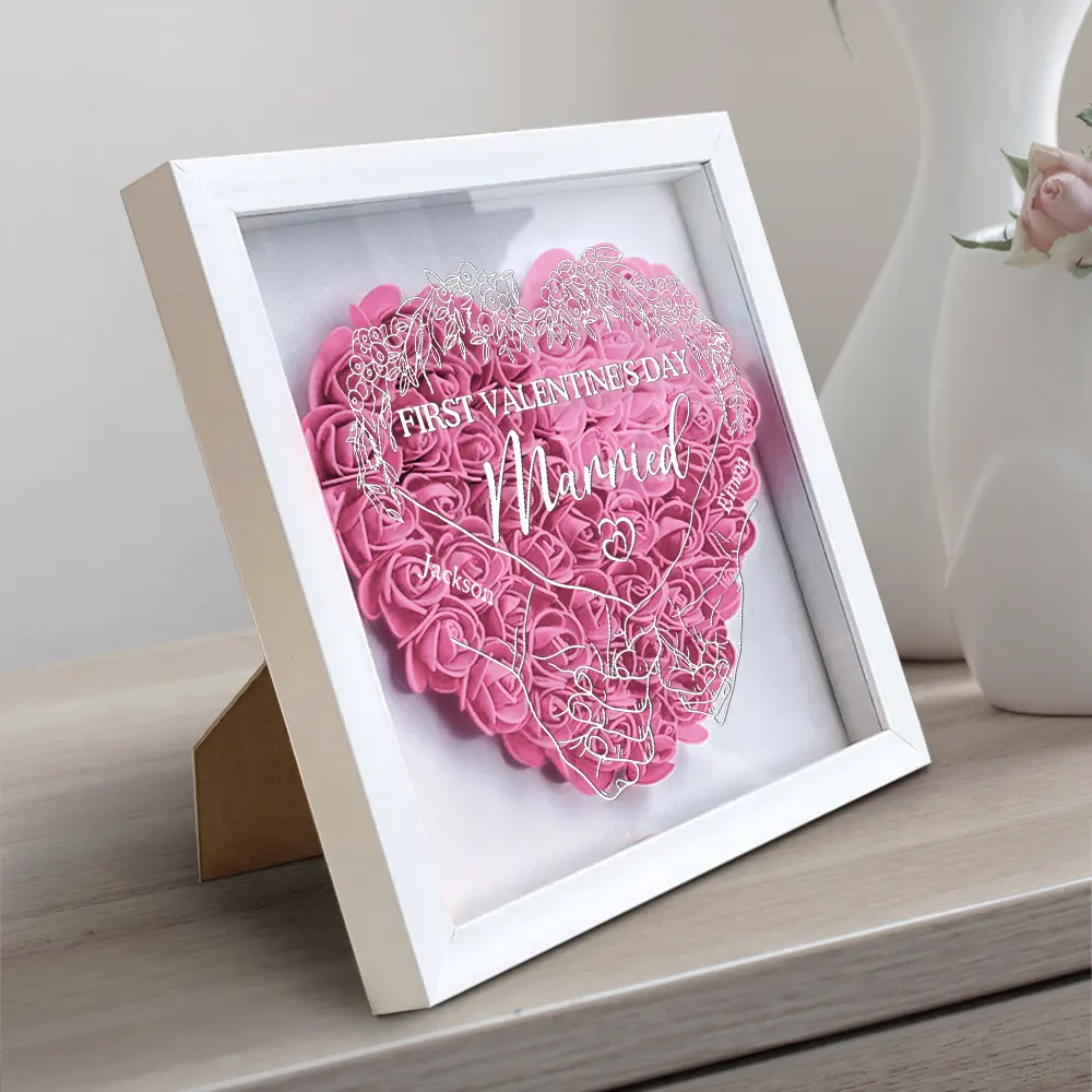 Couple First Anniversary As Mr. & Mrs. - Personalized Flower Shadow Box - Image 2
