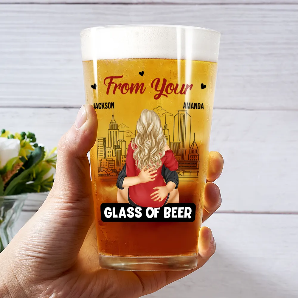 Couple Glass Of Beer Always By Your Side - Personalized Beer Glass - Image 3