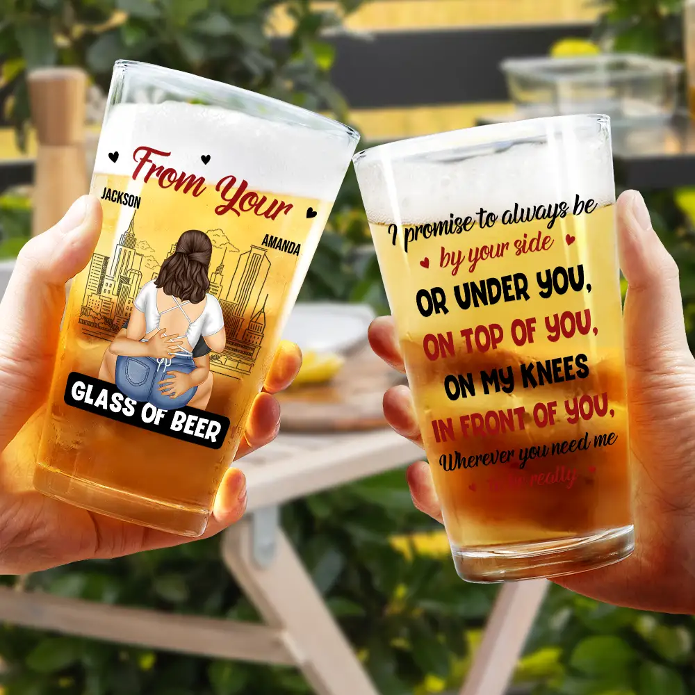 Couple Glass Of Beer Always By Your Side - Personalized Beer Glass - Image 4
