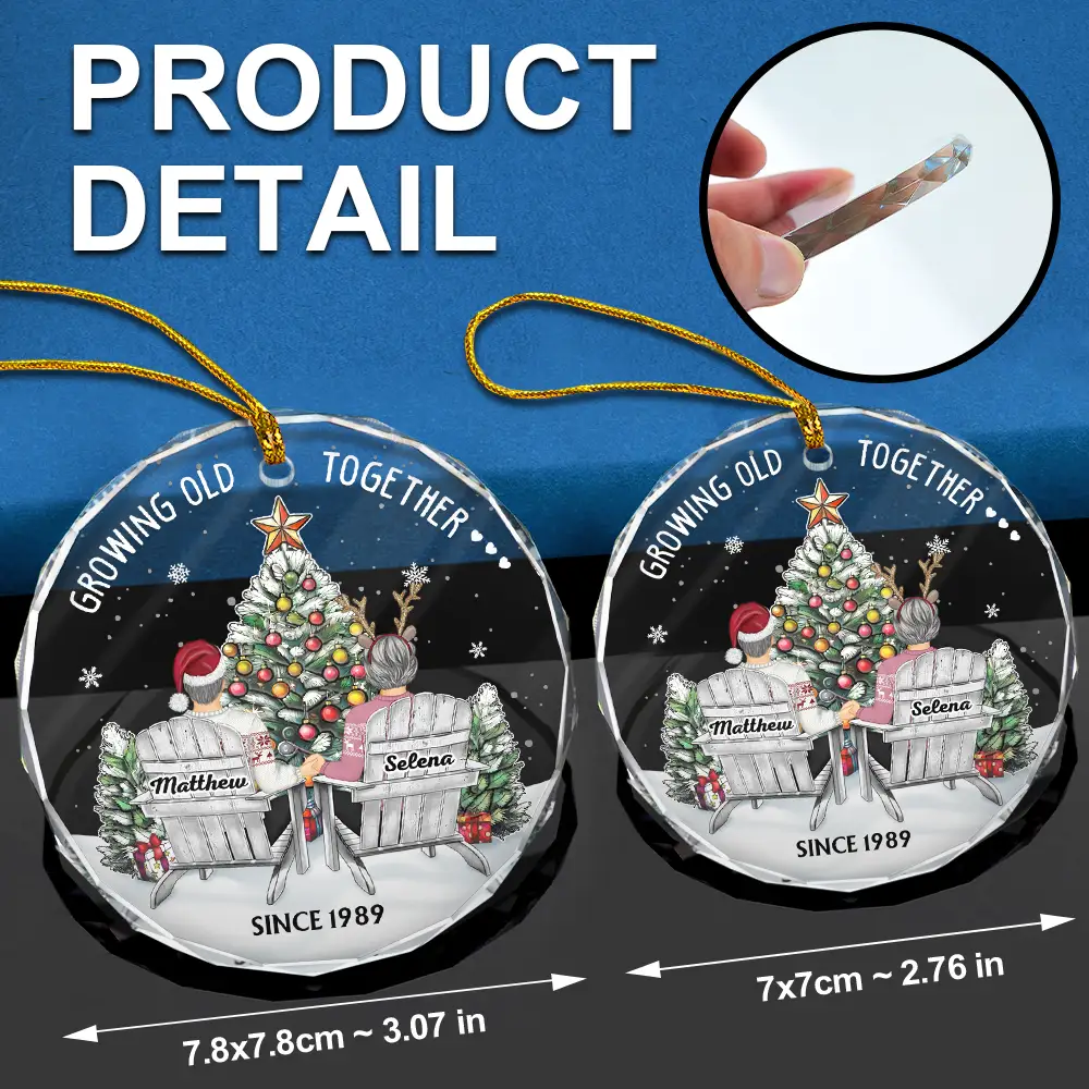 Couple Growing Old Together Since - Personalized Circle Glass Ornament - Image 6