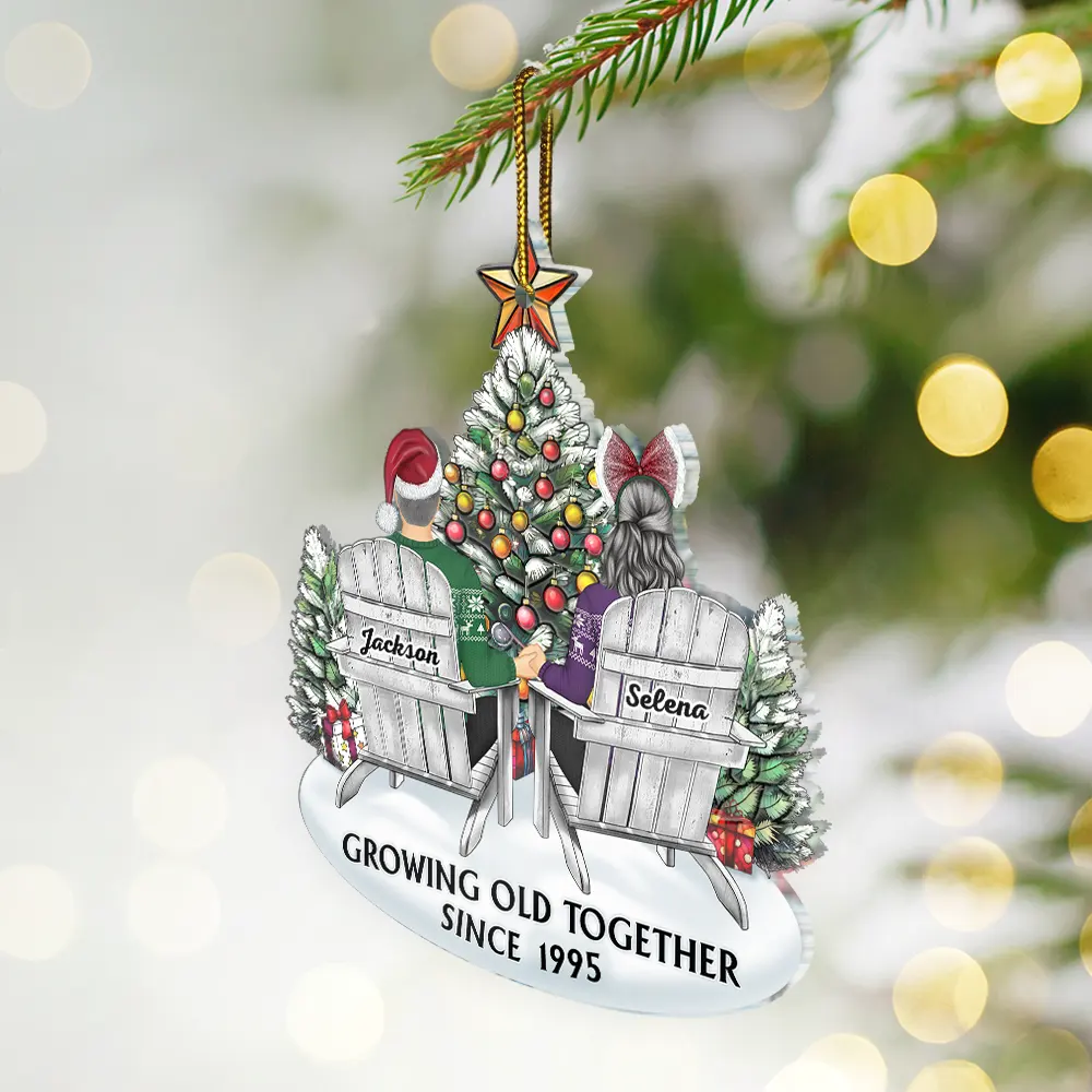Couple Growing Old Together Since - Personalized Custom Shaped Acrylic Ornament - Image 2
