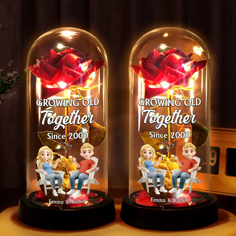 Couple Growing Old Together Since - Personalized Everlasting Rose Dome Lamp - Image 2
