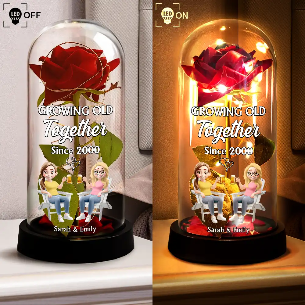 Couple Growing Old Together Since - Personalized Everlasting Rose Dome Lamp - Image 4