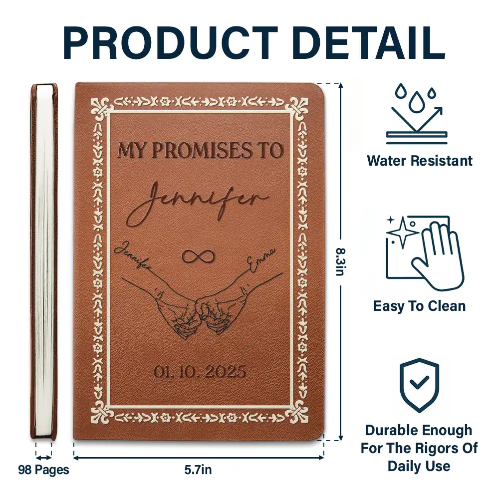 Couple Handsketch My Promises To - Personalized Leather Journal - Image 5
