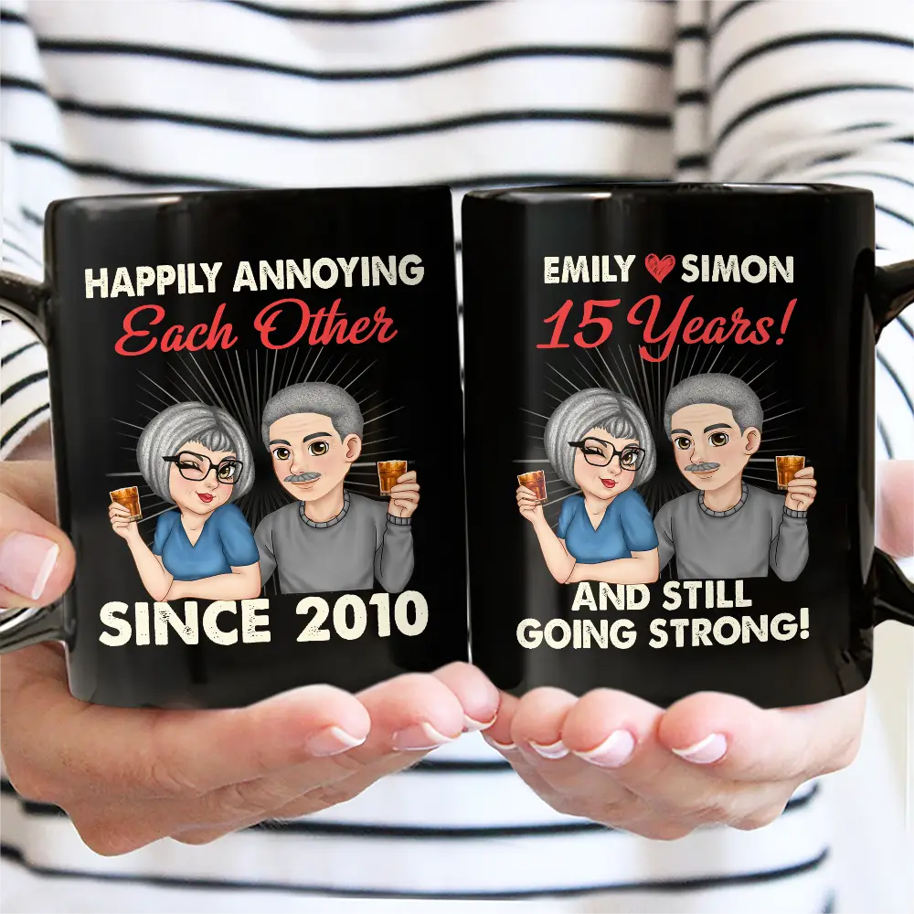 Couple Happily Annoying Each Other - Personalized Black Mug - Image 2
