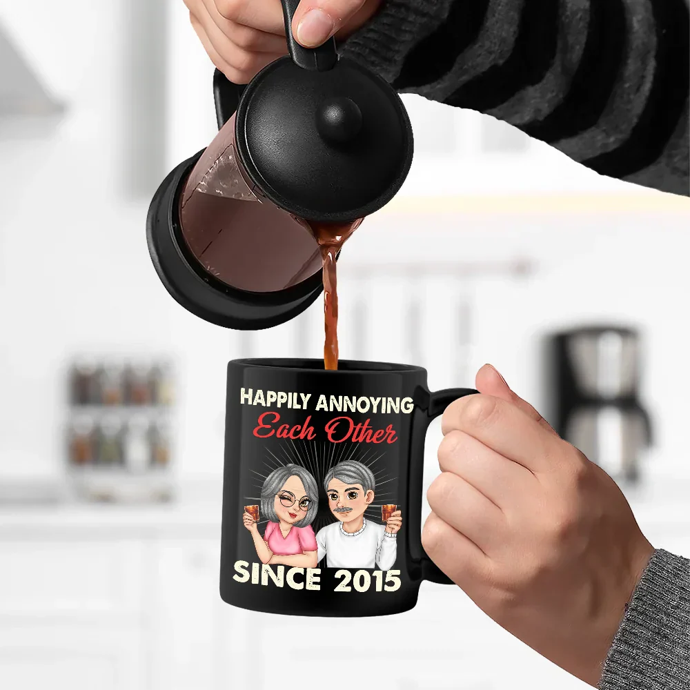 Couple Happily Annoying Each Other - Personalized Black Mug - Image 5
