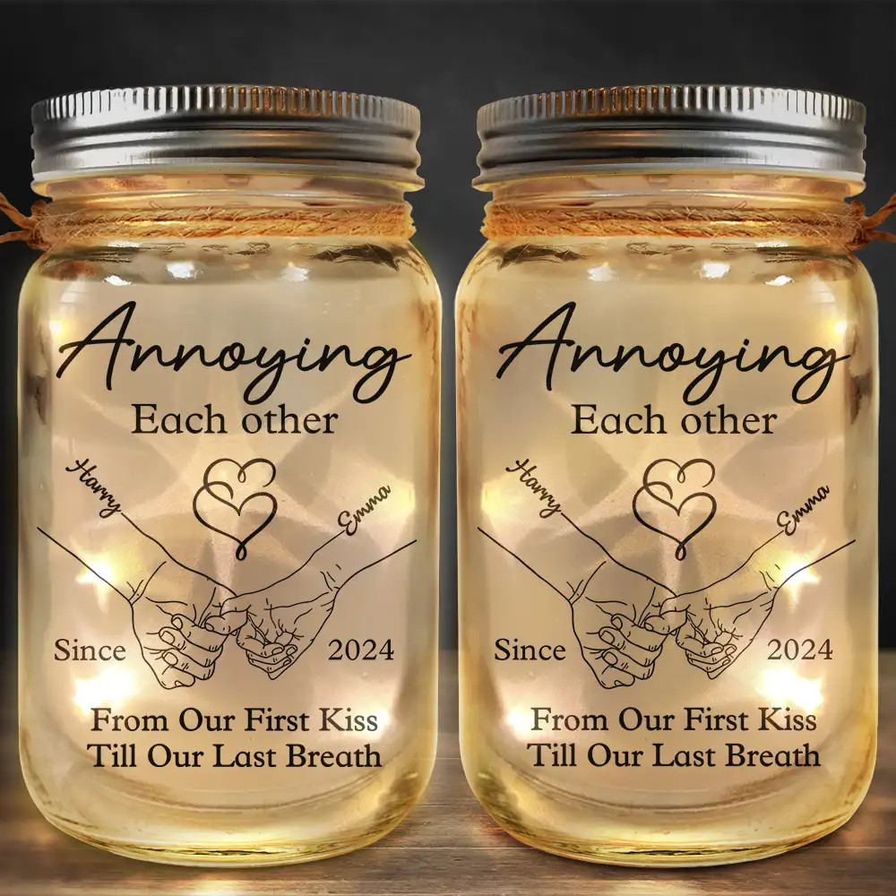 Couple Hold Hand From Our First Kiss - Personalized Mason Jar Light - Image 2