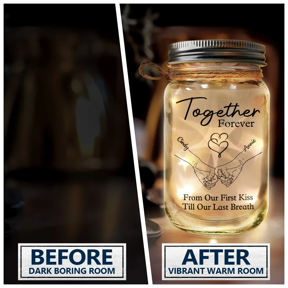 Couple Hold Hand From Our First Kiss - Personalized Mason Jar Light - Image 4