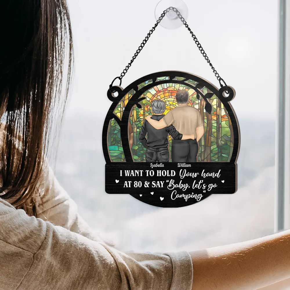 Couple Hold Your Hand At 80 - Personalized Window Hanging Suncatcher Ornament - Image 4