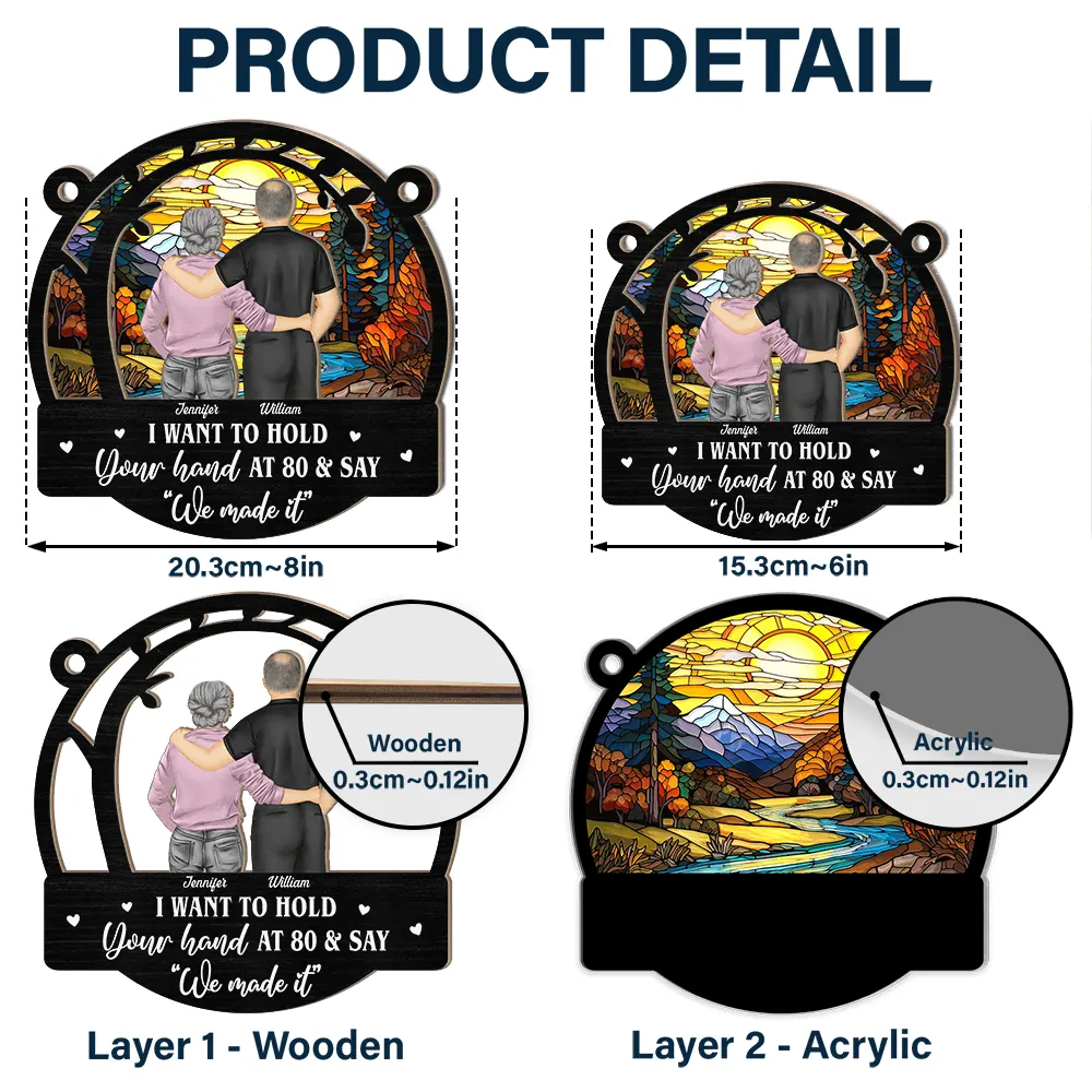 Couple Hold Your Hand At 80 - Personalized Window Hanging Suncatcher Ornament - Image 5