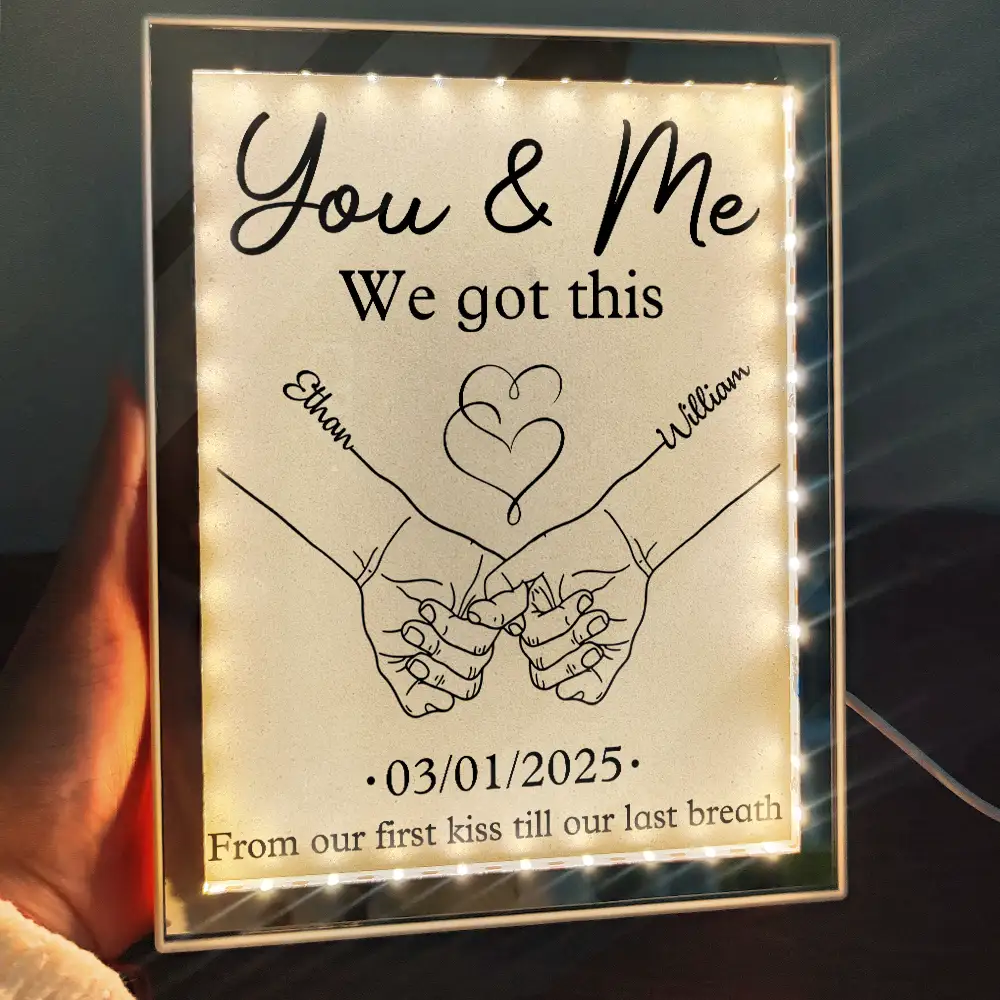 Couple Holding Hands From Our First Kiss - Personalized LED Mirror Frame Lamp - Image 2