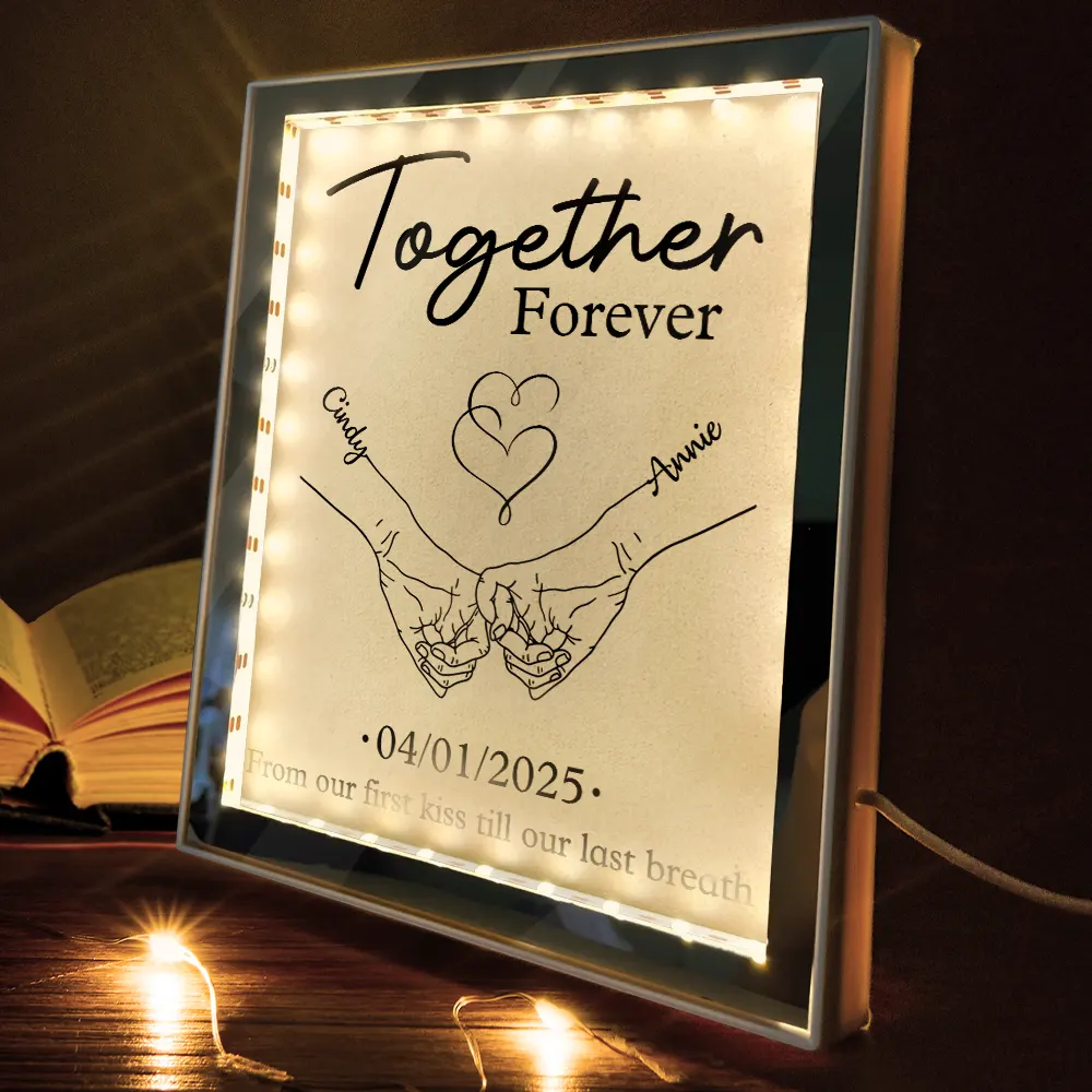Couple Holding Hands From Our First Kiss - Personalized LED Mirror Frame Lamp - Image 3