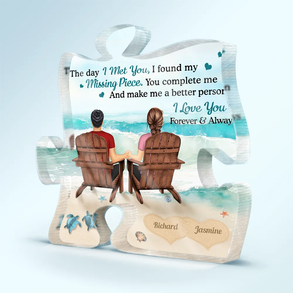 Couple Holding Hands I Found My Missing Piece - Personalized Puzzle Shaped Acrylic Plaque - Image 2