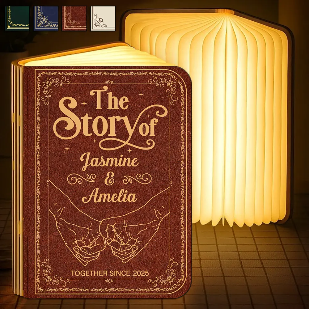 Couple Holding Hands The Story Of Us - Personalized Book Lamp - Image 2