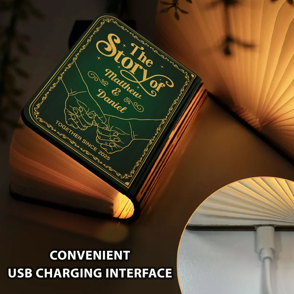 Couple Holding Hands The Story Of Us - Personalized Book Lamp - Image 5