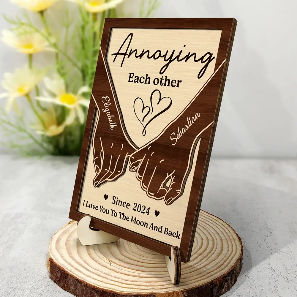 Couple Holding Hands Together Till Our Last Breath - Personalized 2-Layered Wooden Plaque With Stand - Image 2