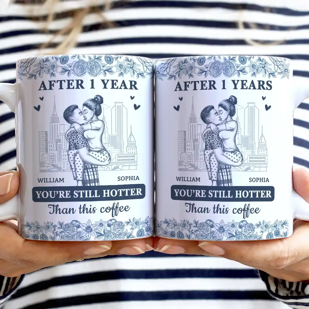 Couple Hotter Than This Coffee Toile De Jouy Pattern - Personalized White Edge-to-Edge Mug - Image 2
