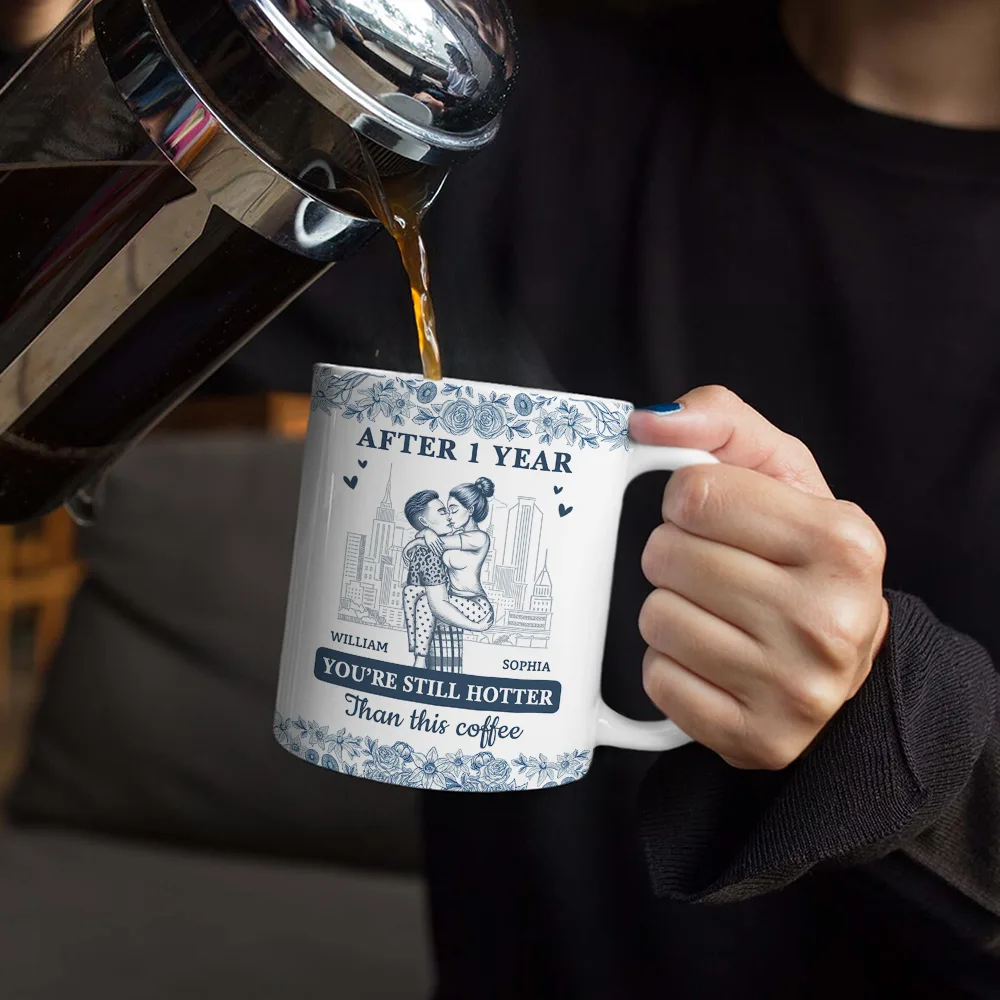 Couple Hotter Than This Coffee Toile De Jouy Pattern - Personalized White Edge-to-Edge Mug - Image 4