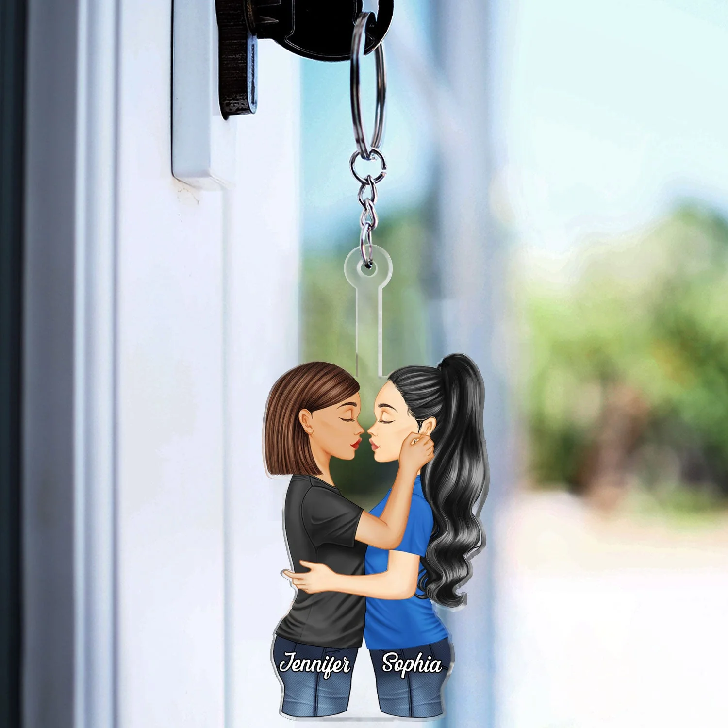 Couple Hug Kissing - Anniversary Gift For Couples - Personalized Cutout Acrylic Keychain - Image 3