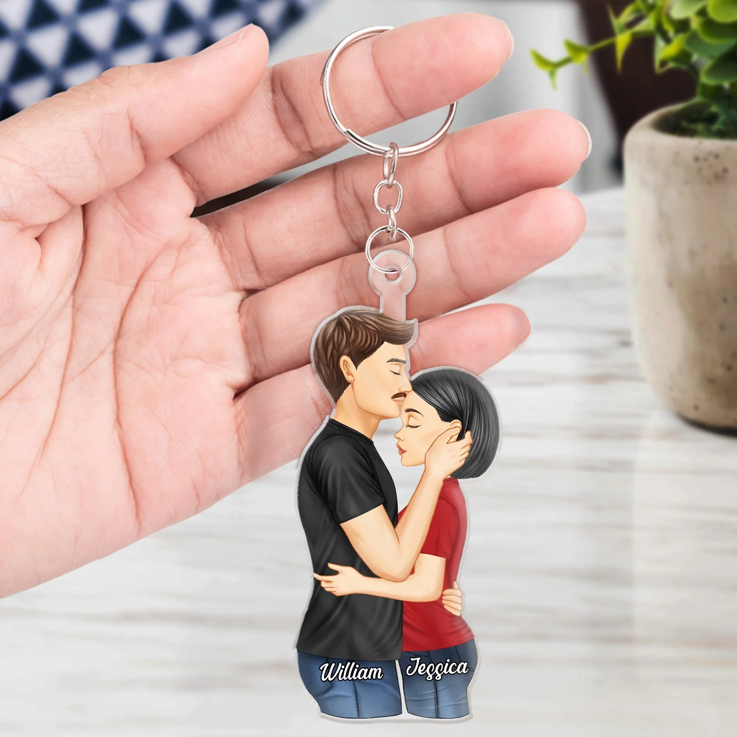 Couple Hug Kissing - Anniversary Gift For Couples - Personalized Cutout Acrylic Keychain - Image 4